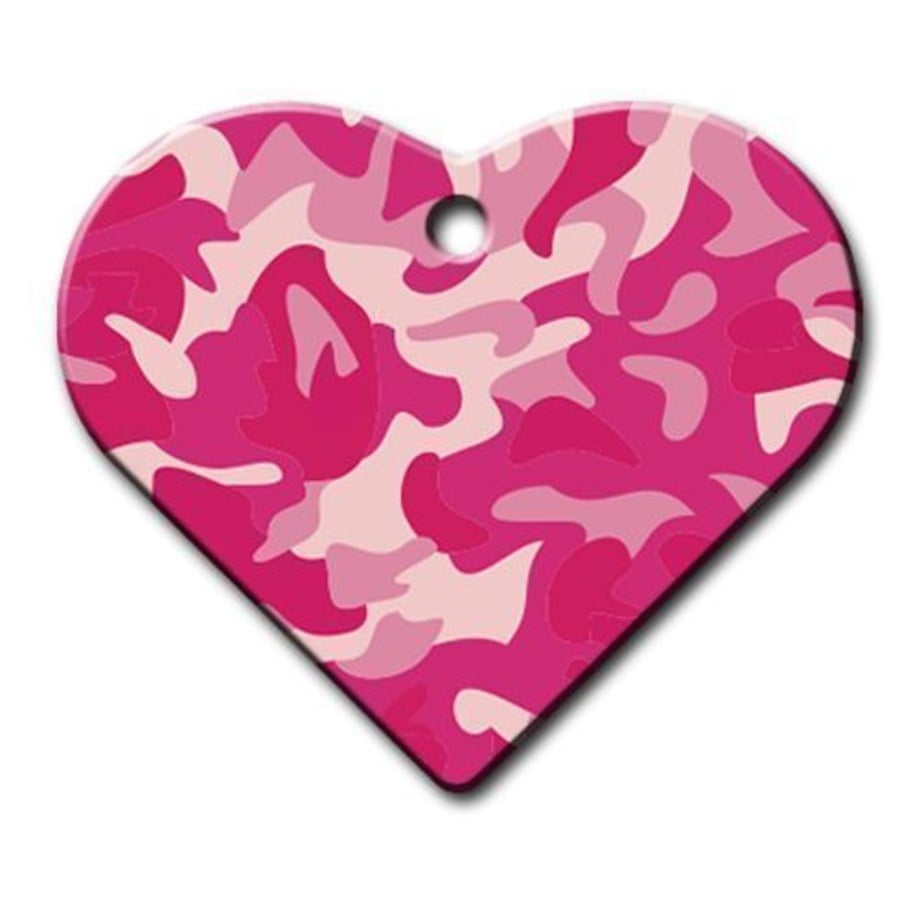 Pink Camouflage Patterned Wide Heart Cat Dog Tag