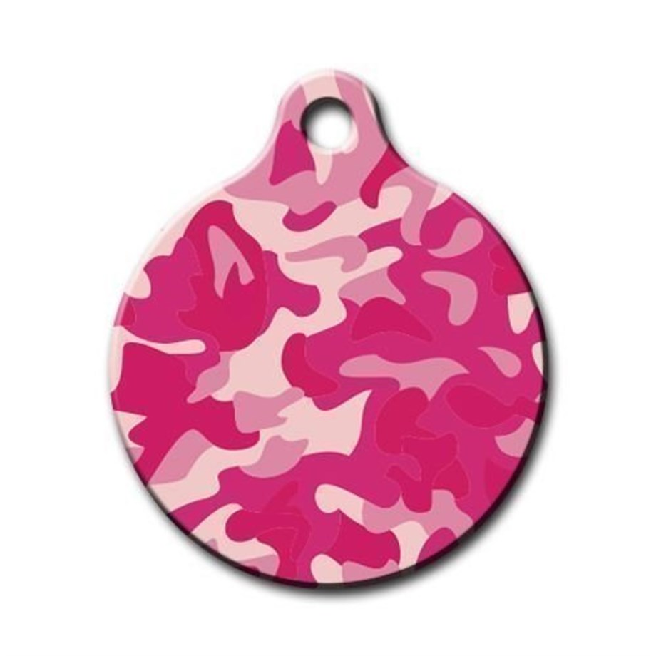 Pink Camouflage Patterned Round Cat Dog Tag