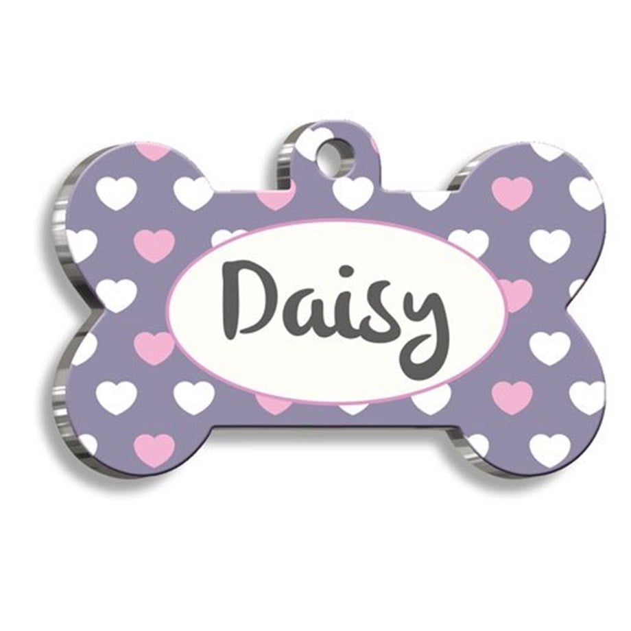 Pink Purple Heart Cat Dog Tag