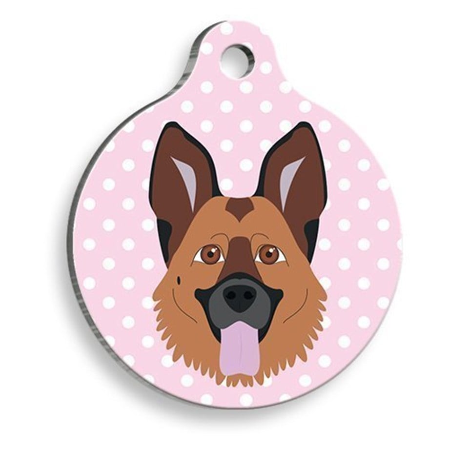 Pink Polka Dot German Wolf Round Dog Tag