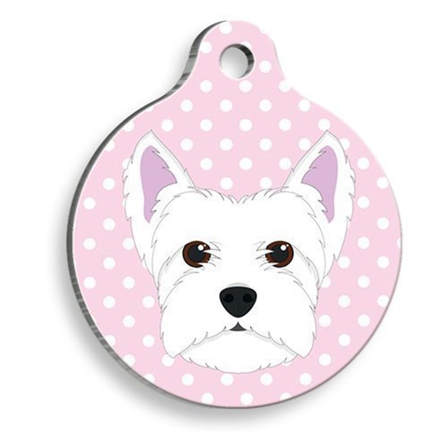 Pink Polka Dot West Highland White Terrier Round Dog Tag