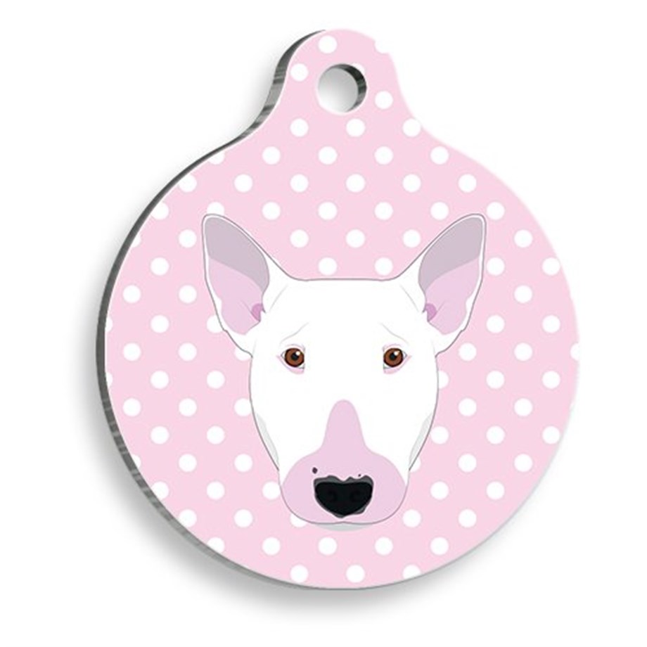 Bull Terrier Round Dog Tag With Pink Polka Dot