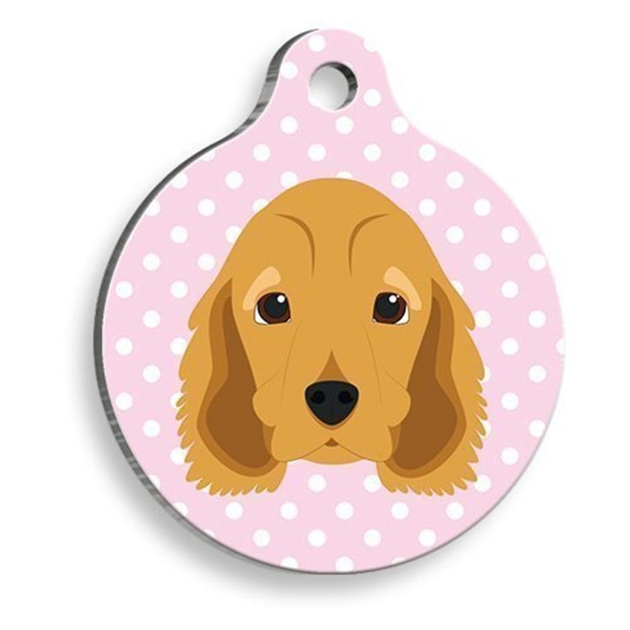 Cocker Spaniel Round Dog Tag With Pink Polka Dot