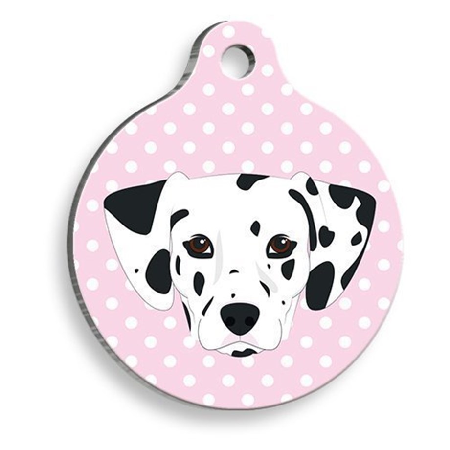 Pink Polka Dalmatian Round Dog Tag