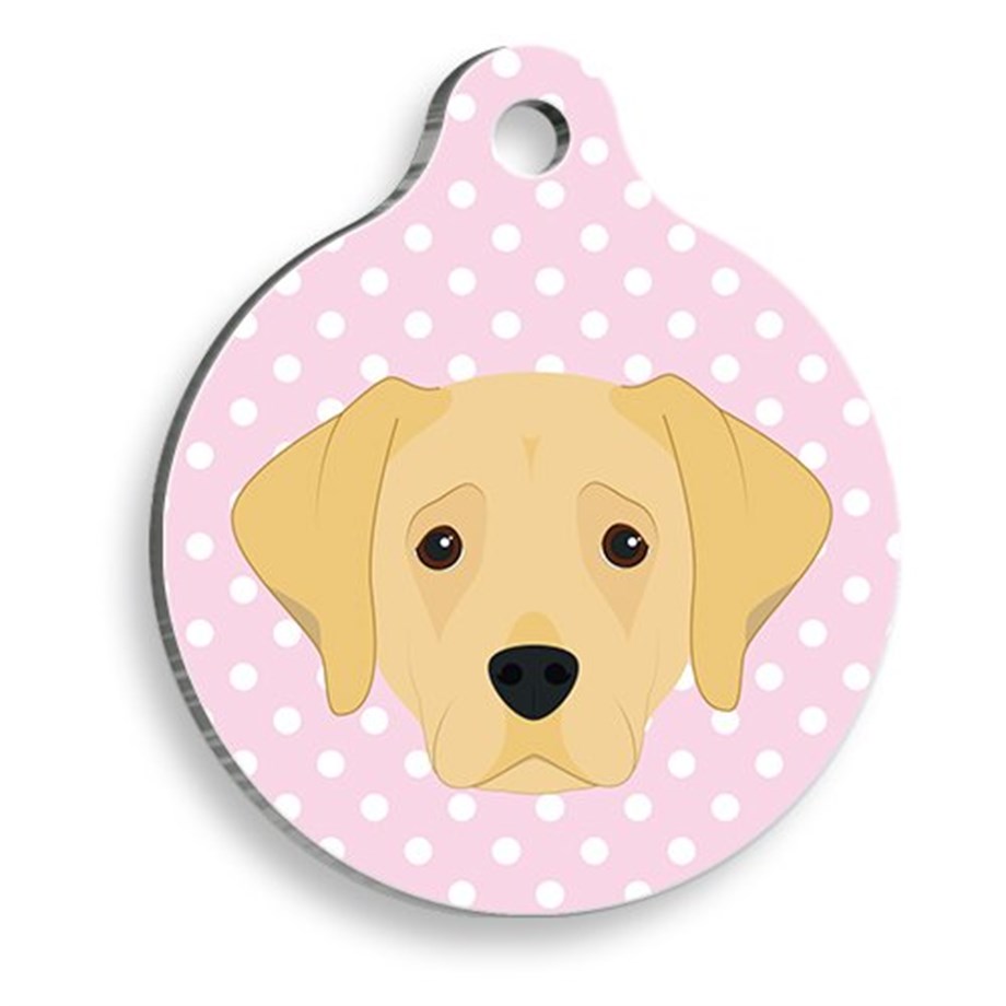 Labrador Round Dog Tag With Pink Polka Dot