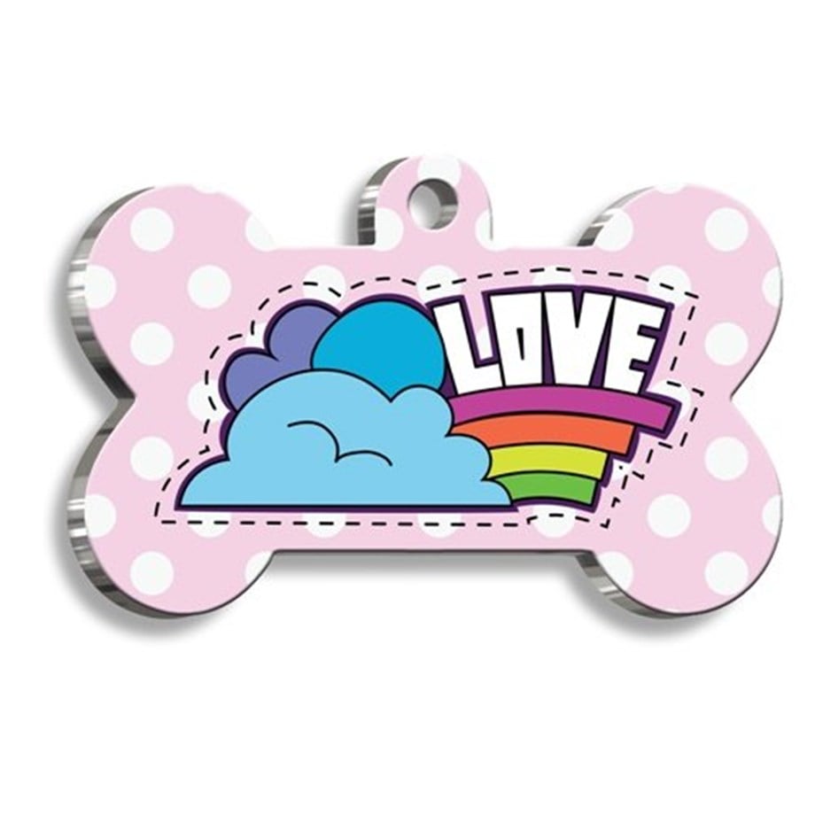 Pink Polka Dot Love Bone Shaped Dog Tag
