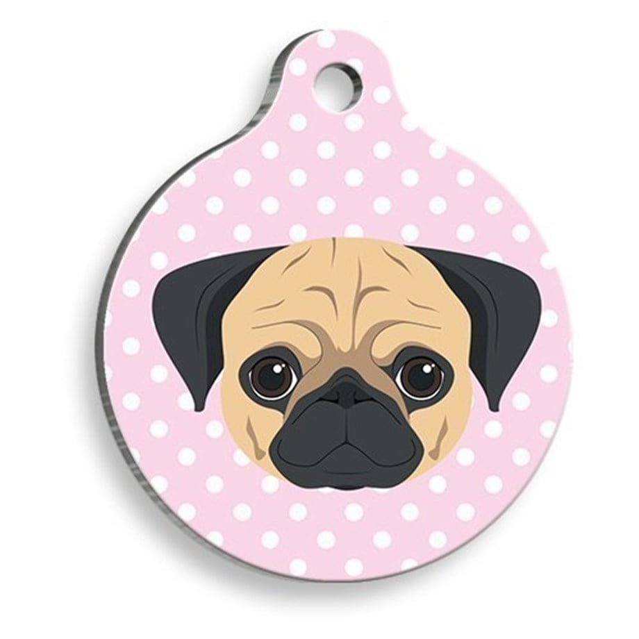 Pink Pug Round Dog Tag
