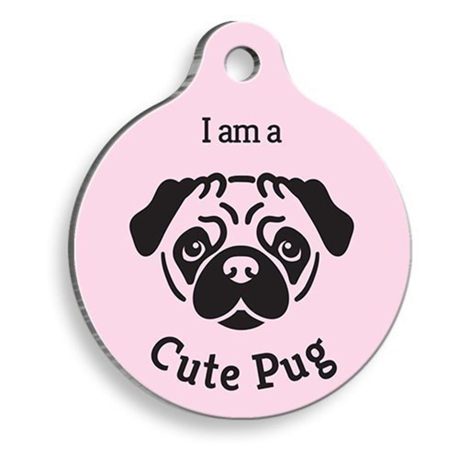Pink Pug Round Dog Tag