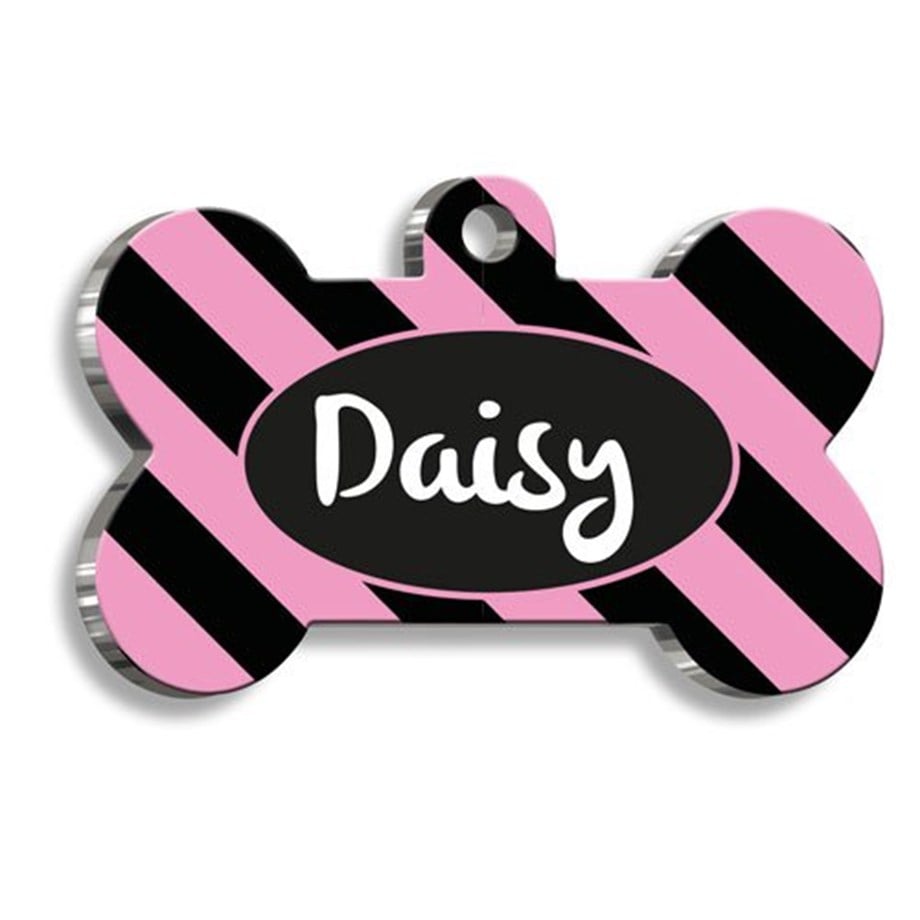 Pink Black Striped Patterned Cat Dog Tag