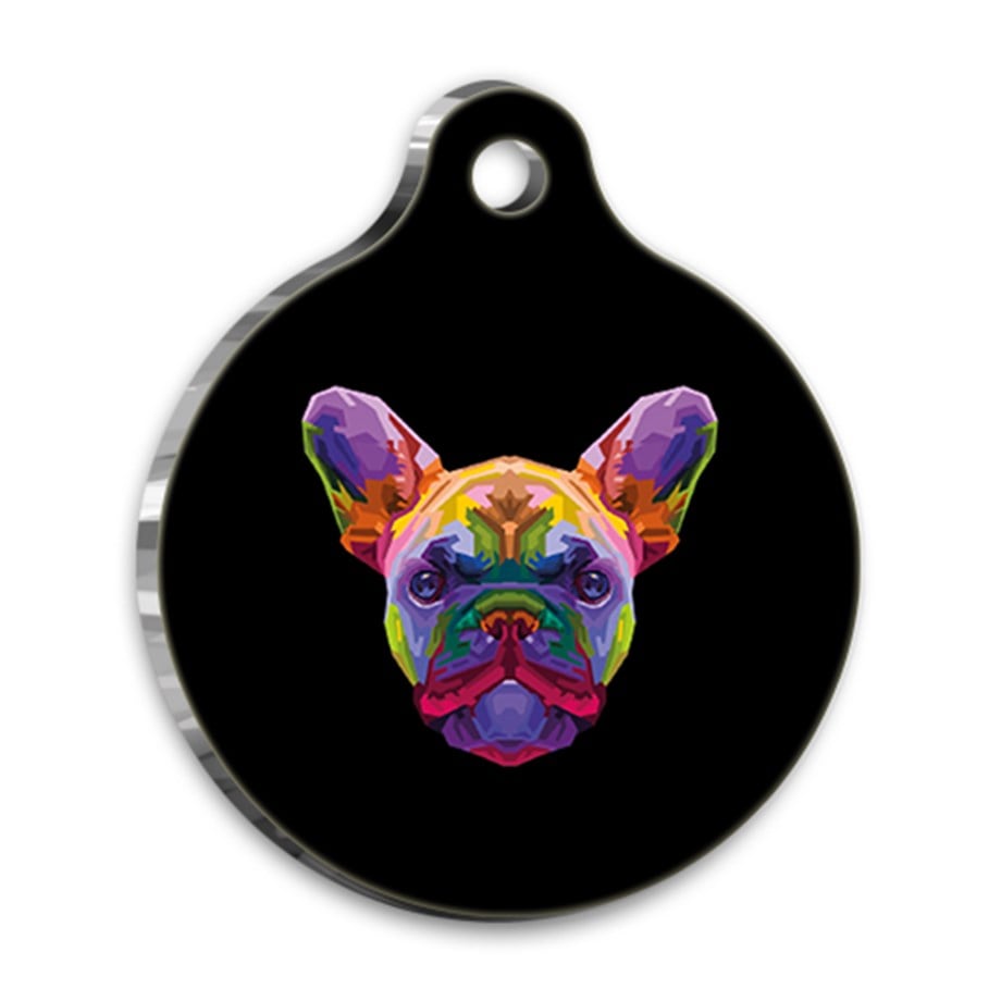 Pop Art Illustration French Bulldog Round Dog Tag