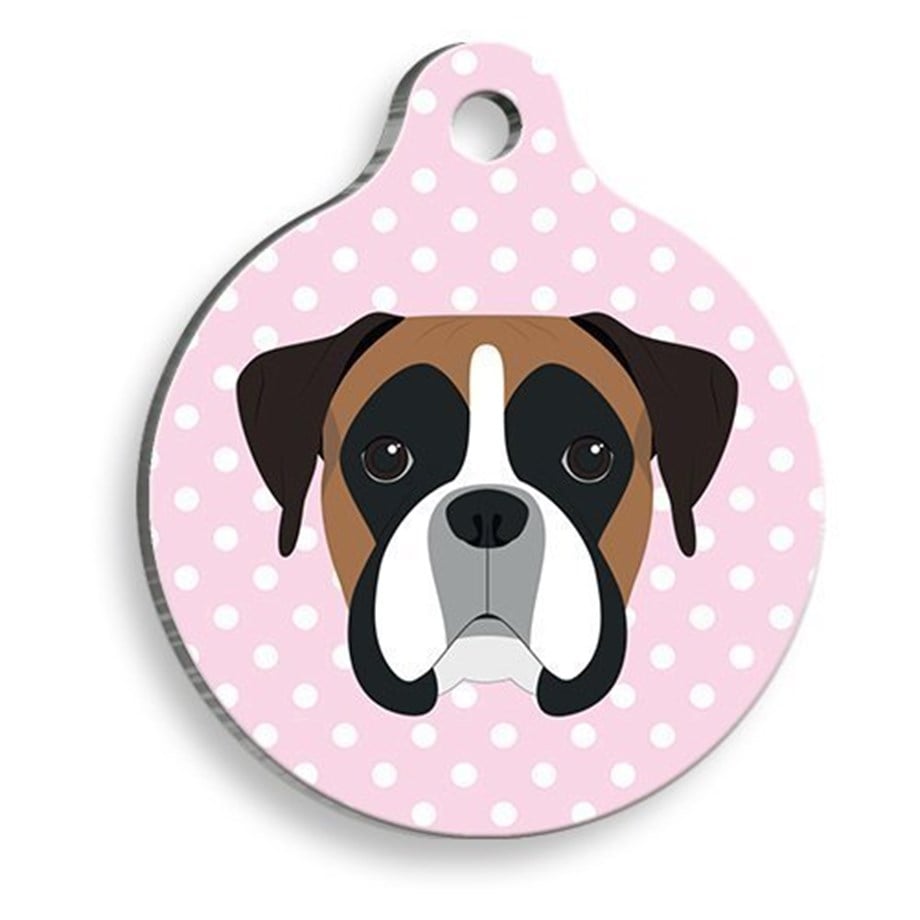 Polka Dot Pink Boxer Round Dog Tag