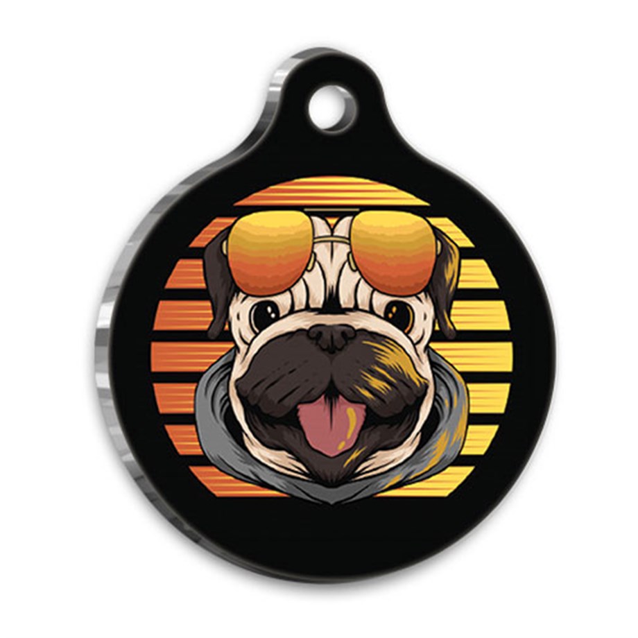 Retro 1 Pug Round Dog Tag