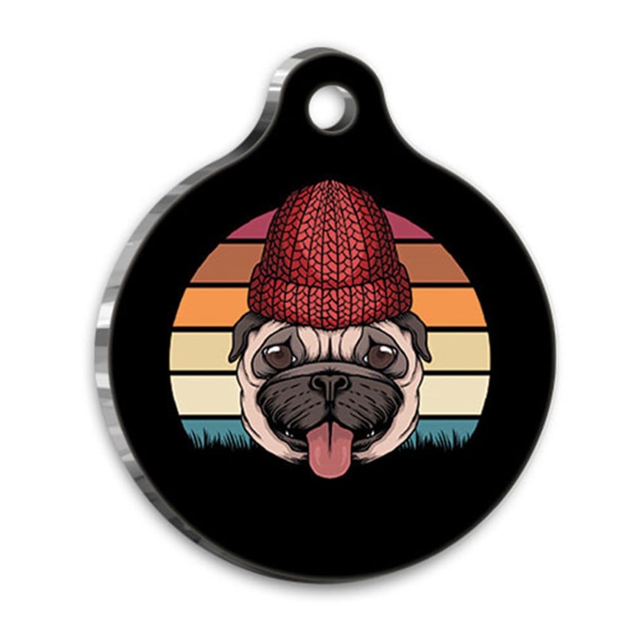 Retro 2 Pug Round Dog Tag