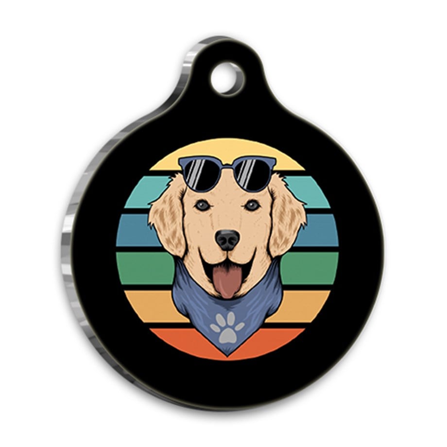Retro Golden Retriever Round Dog Tag