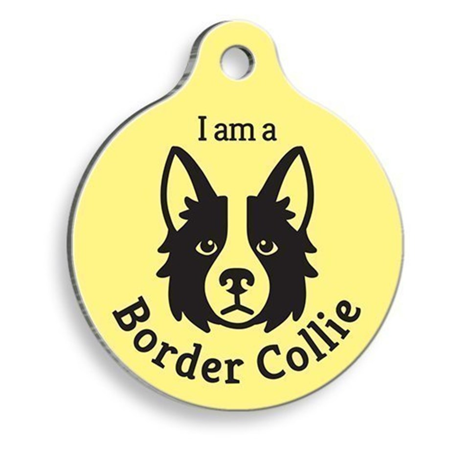 Yellow Border Collie Round Dog Tag