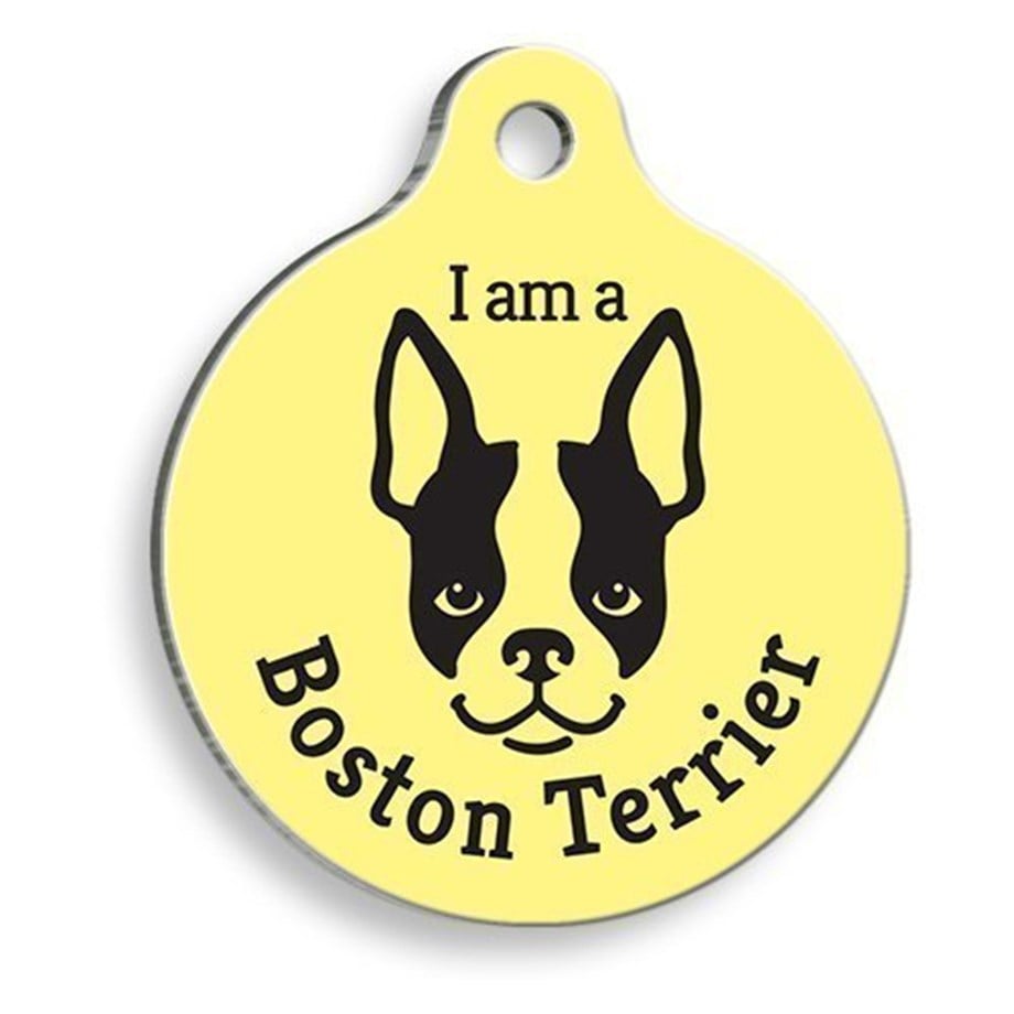 Yellow Boston Terrier Round Dog Tag