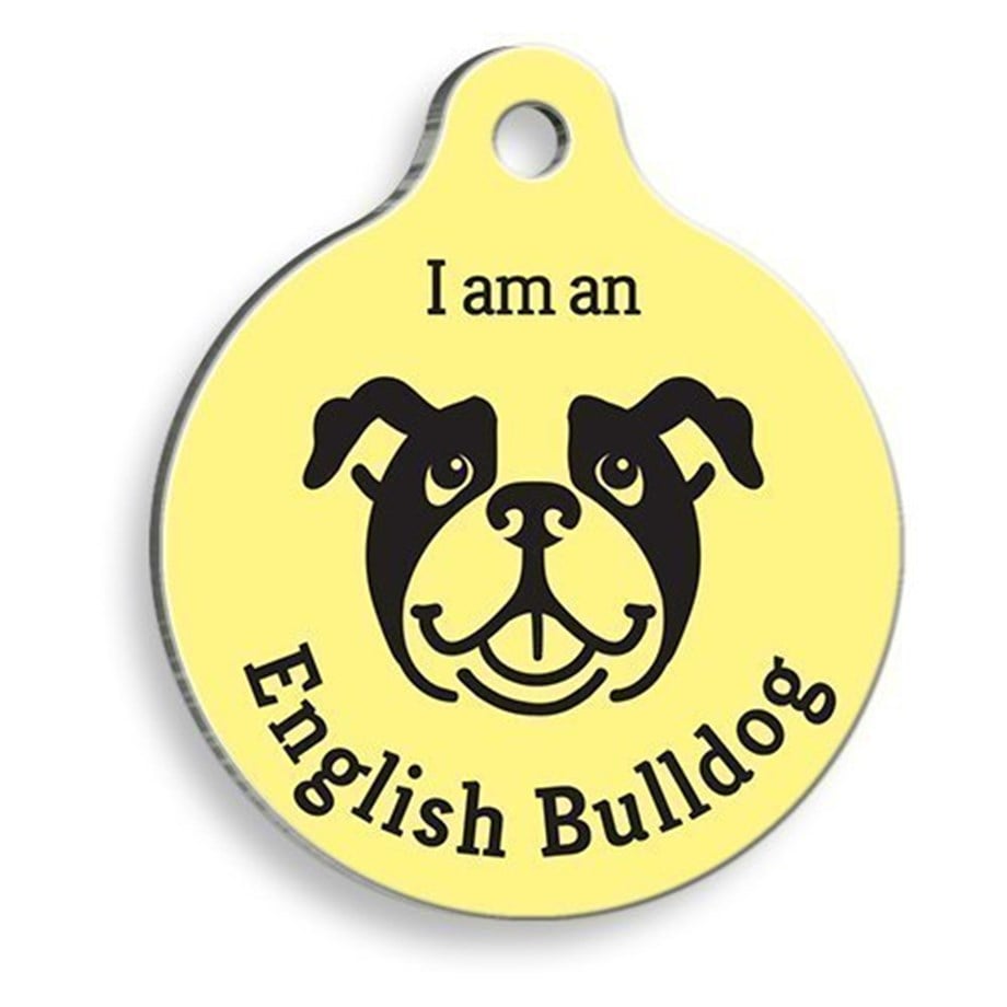 Yellow English Bulldog Round Dog Tag