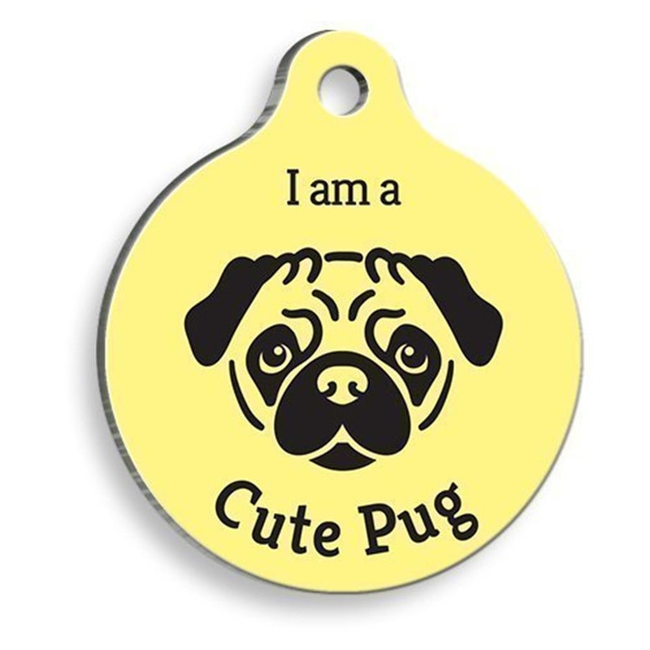 Yellow Pug Round Dog Tag