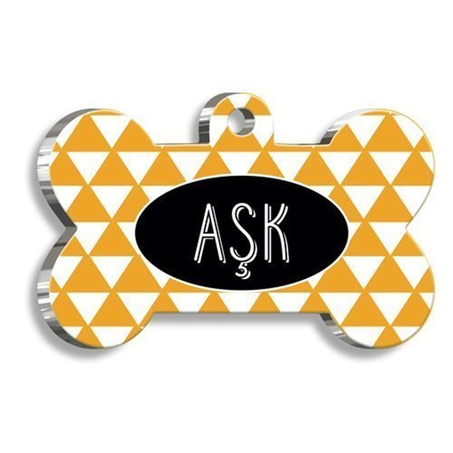 Sarı Üçgenli Kemik Şekilli Kedi Köpek Künyesi