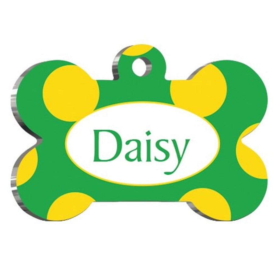 Yellow Green Polka Dot Bone Shaped Cat Dog Tag