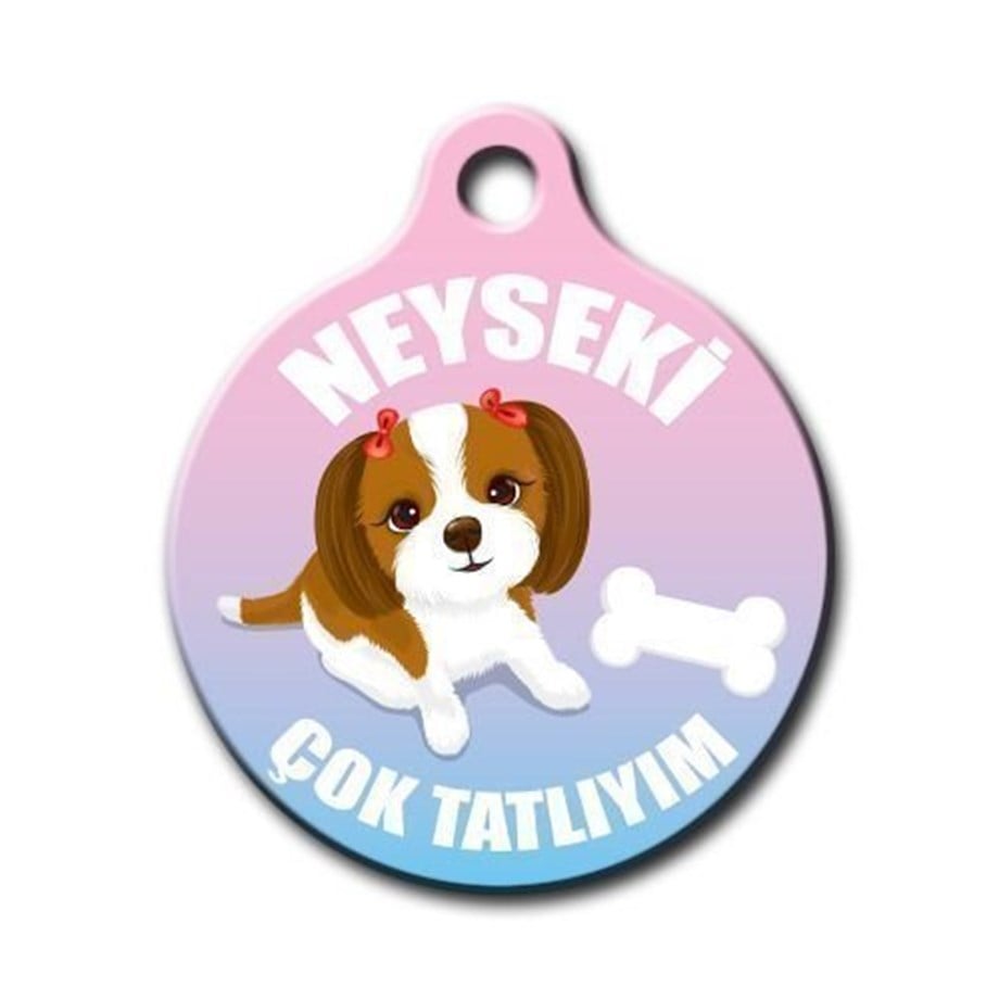 Cute Dog Patterned Round Dog Tag