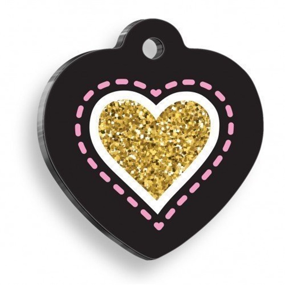 Silvery Heart Pink Black Cat And Dog Tag
