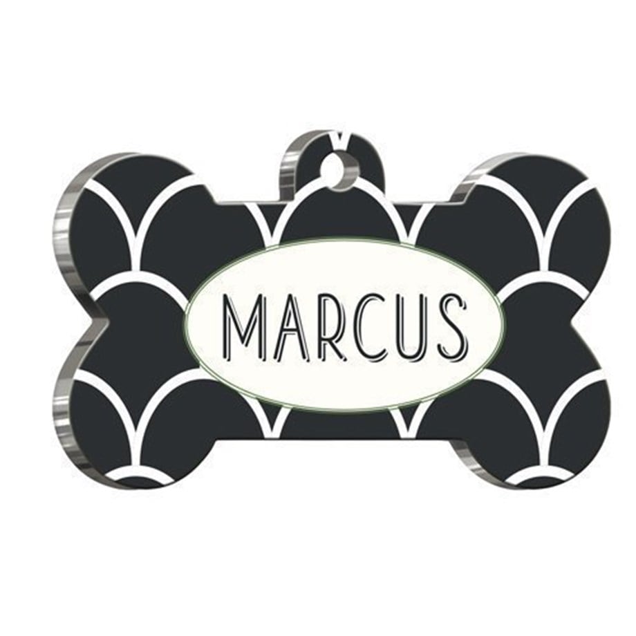 Black And White Patterned Bone Shaped Cat Dog Tag