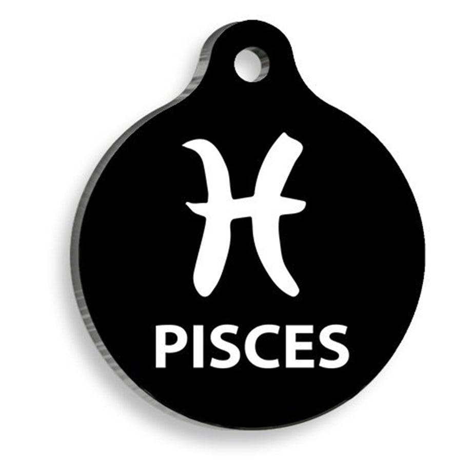 Black Color Pisces Round Cat And Dog Tag