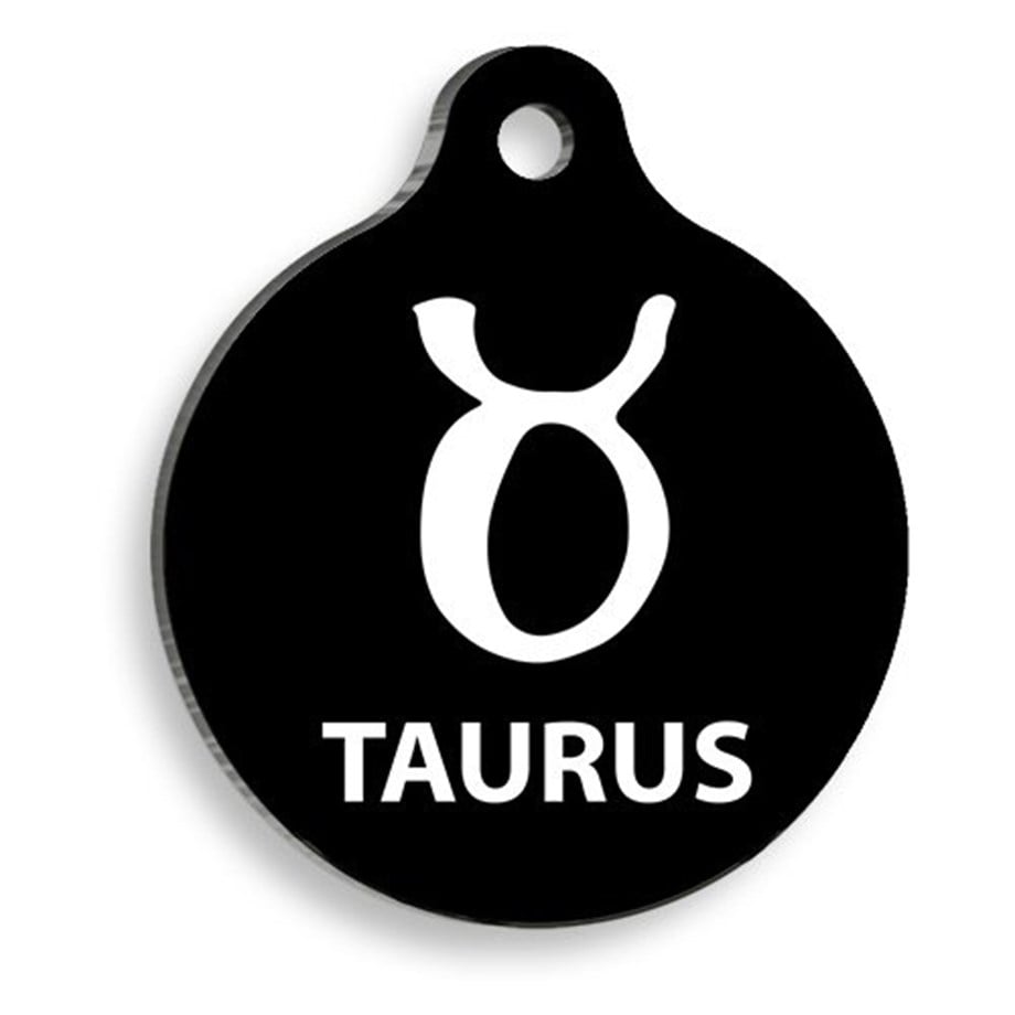 Black Color Taurus Round Cat And Dog Tag