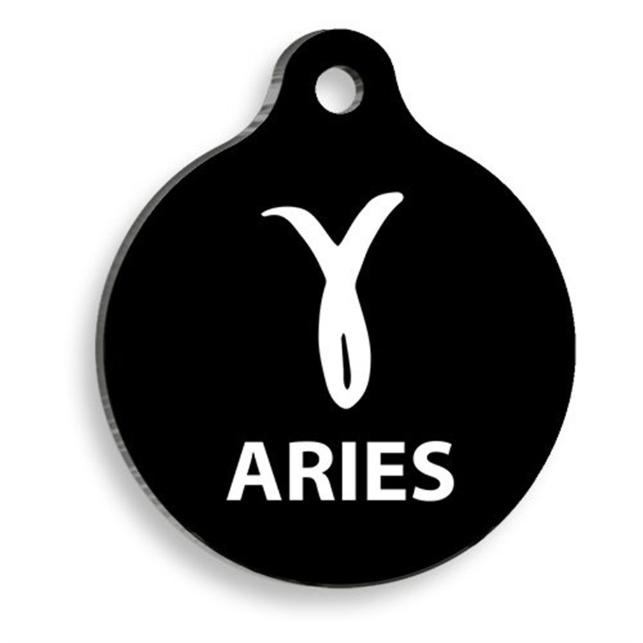 Black Color Aries Round Cat And Dog Tag