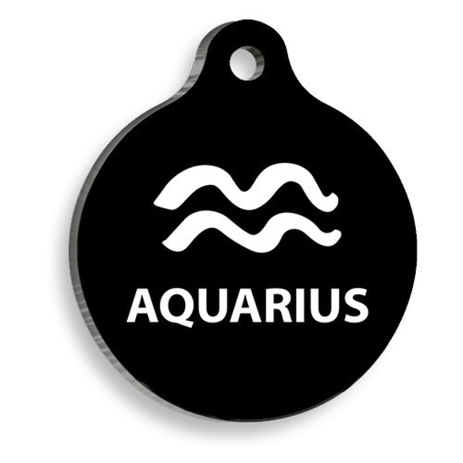 Black Color Aquarius Round Cat And Dog Tag