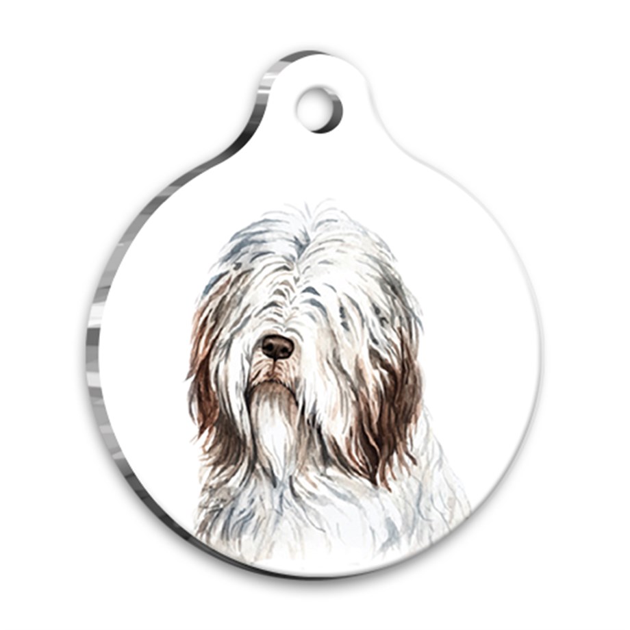 Watercolor Bearded Collie Round Dog Tag
