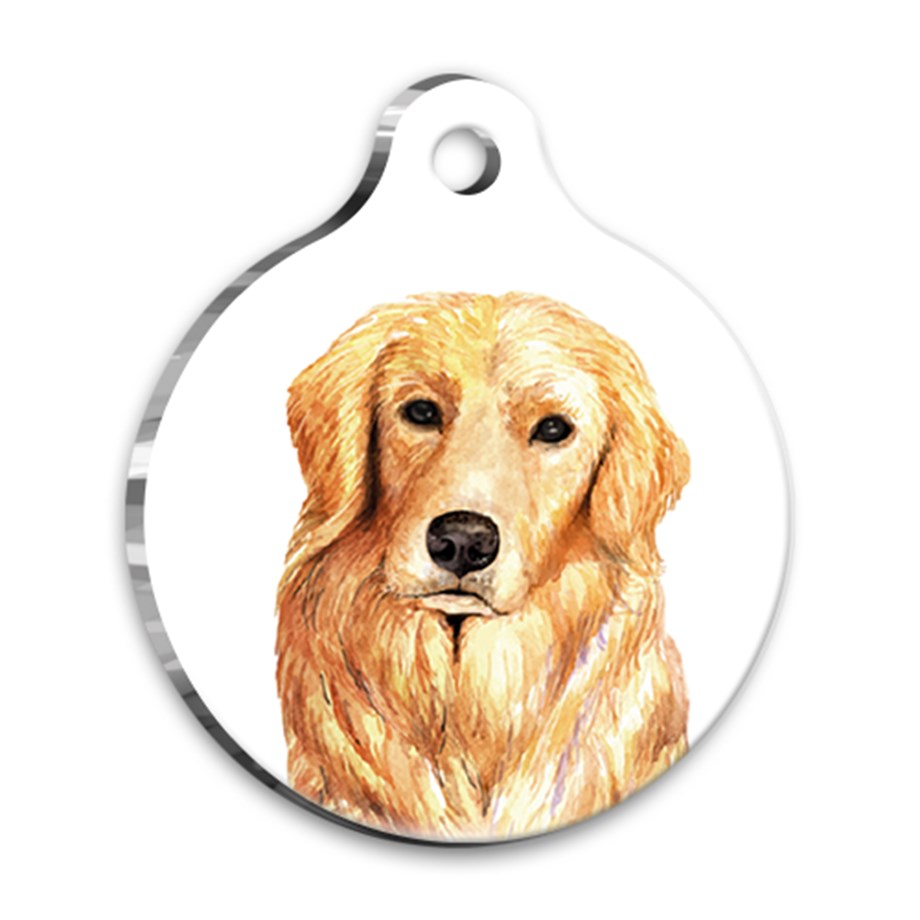 Watercolor Golden Retriever Round Dog Tag