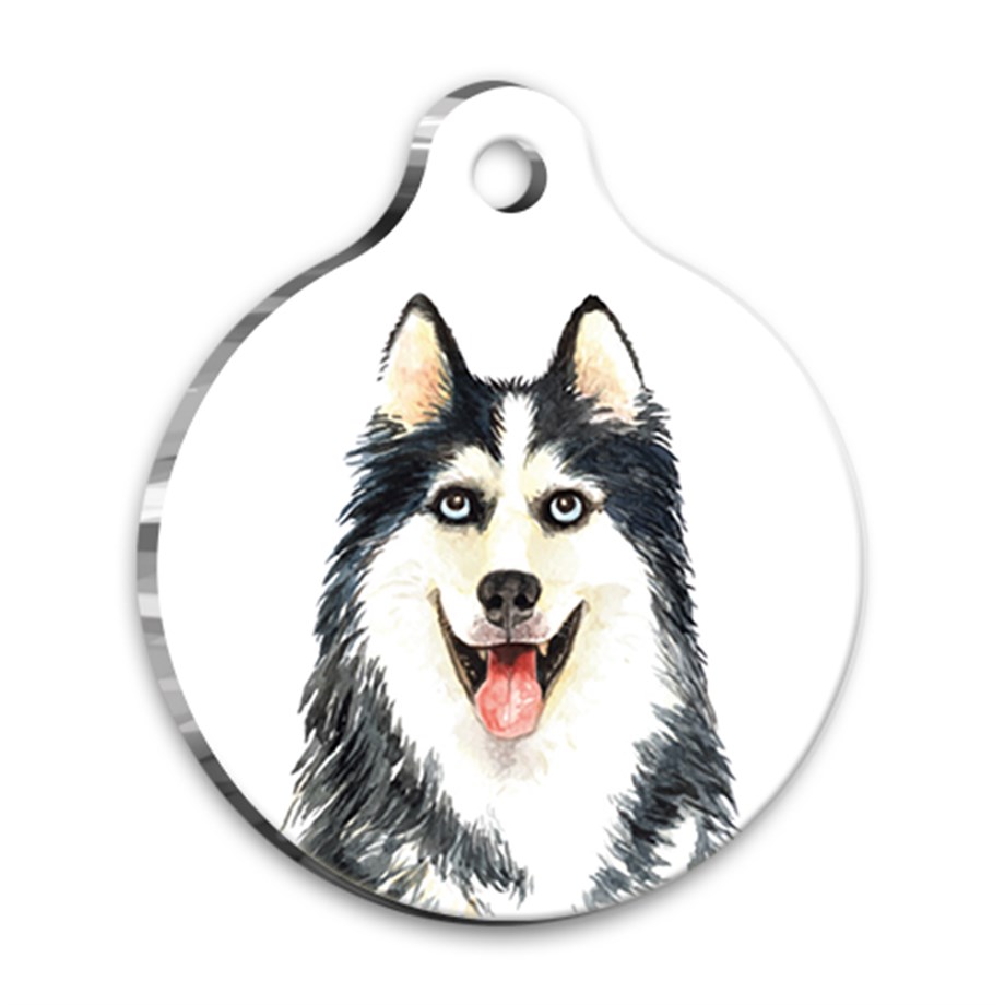 Watercolor Siberian Husky Round Dog Tag