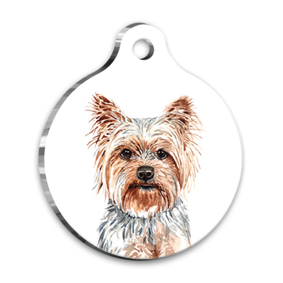 Watercolor Yorkshire Terier Round Dog Tag