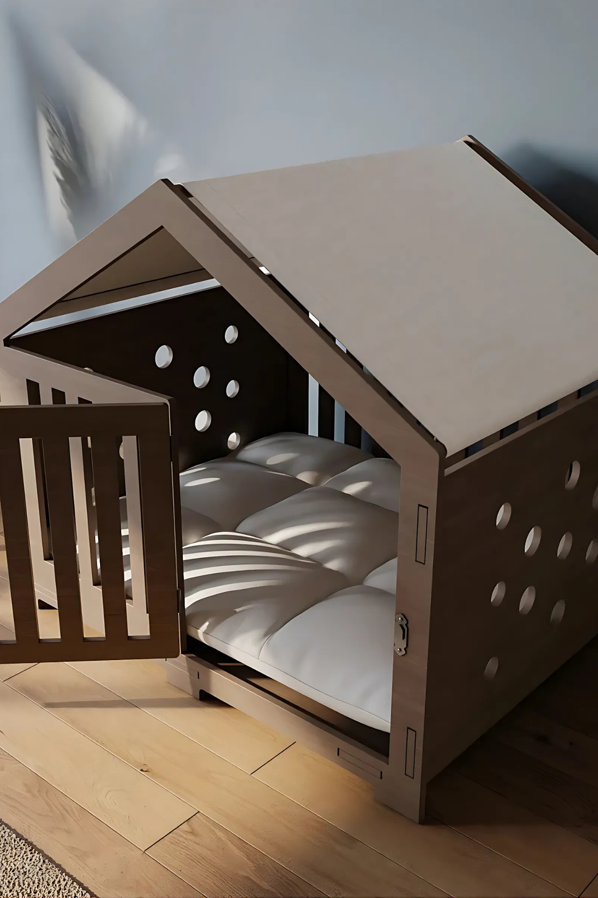 Valdi El Yapımı, Birinci Sınıf Ahşap, Orta Boy Kovboy Model, Kahverengi Modern Köpek Kulübesi