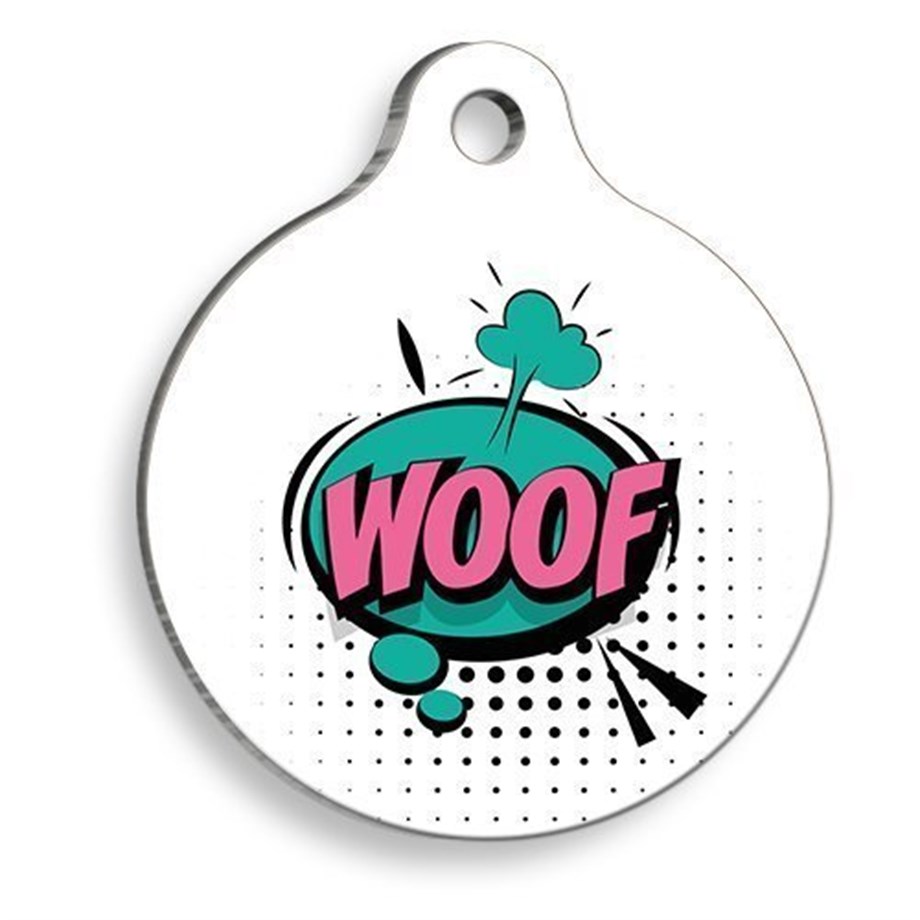 Woof Balloon Round Dog Tag