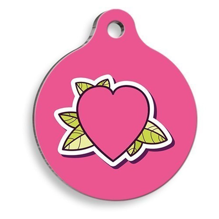 Leafy Heart Round Cat And Dog Tag