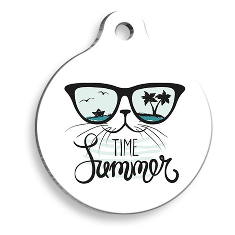 Summer Time Round Cat Tag