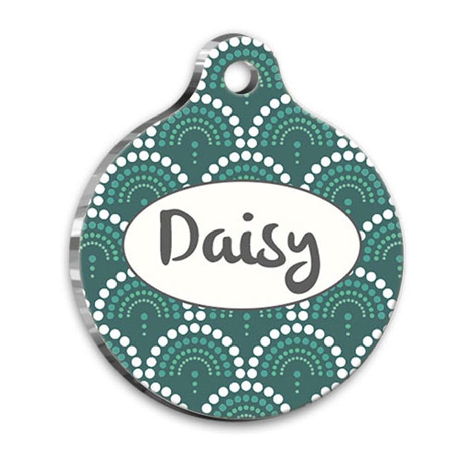 Green Geometric Round Cat Dog Tag