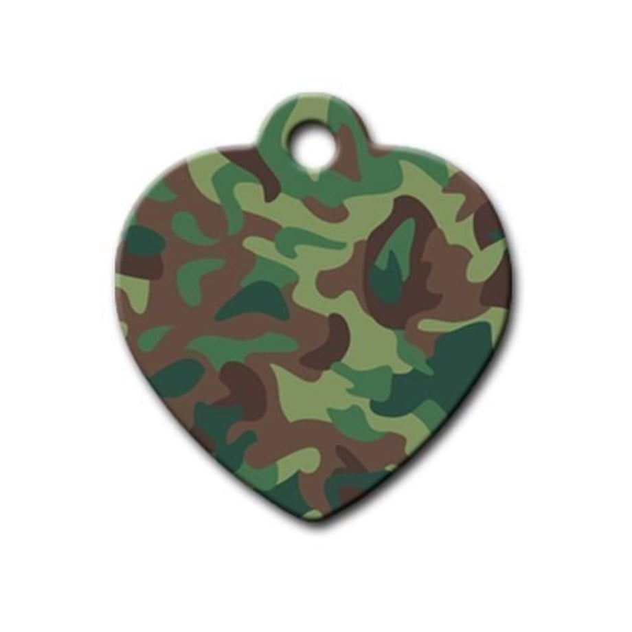 Green Camouflage Patterned Heart Cat Dog Tag