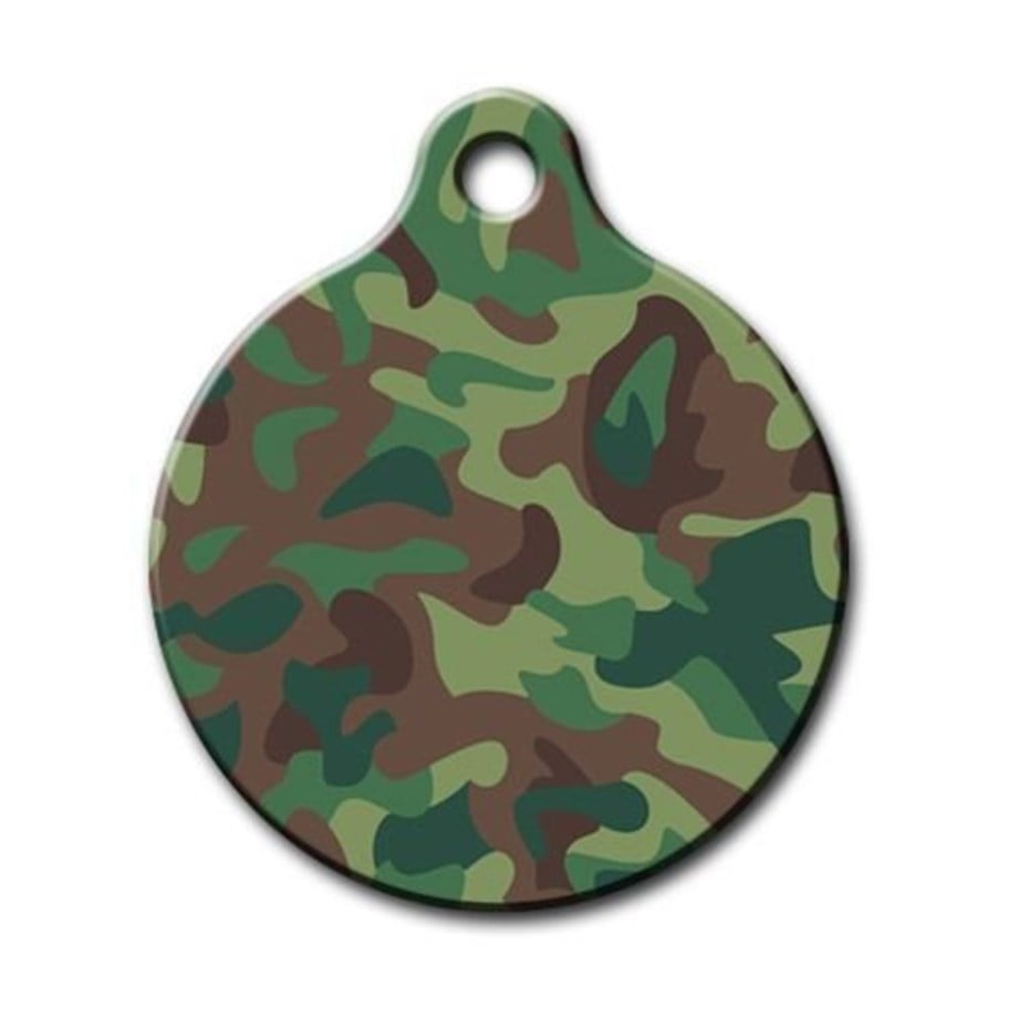 Green Camouflage Patterned Round Cat Dog Tag