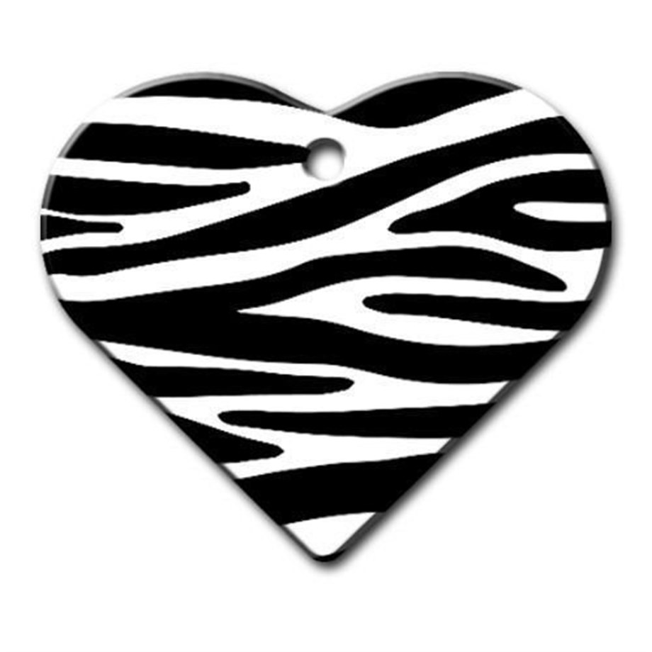 Large Heart Cat Dog Tag With Zebra Pattern