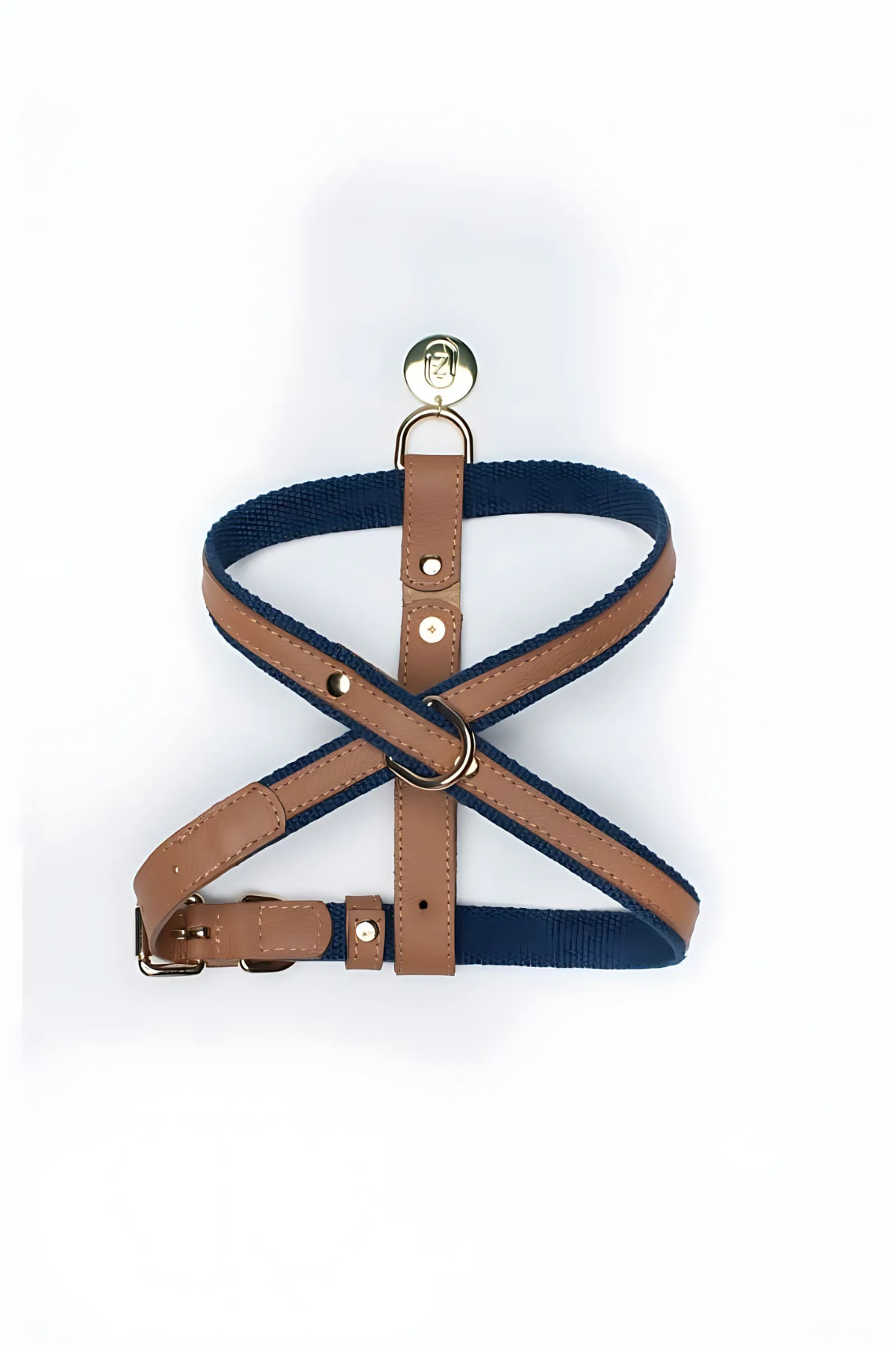 Zoe Pet Atelier Pamuklu Kumaş ve Deri Çapraz Göğüs Tasması Kahve