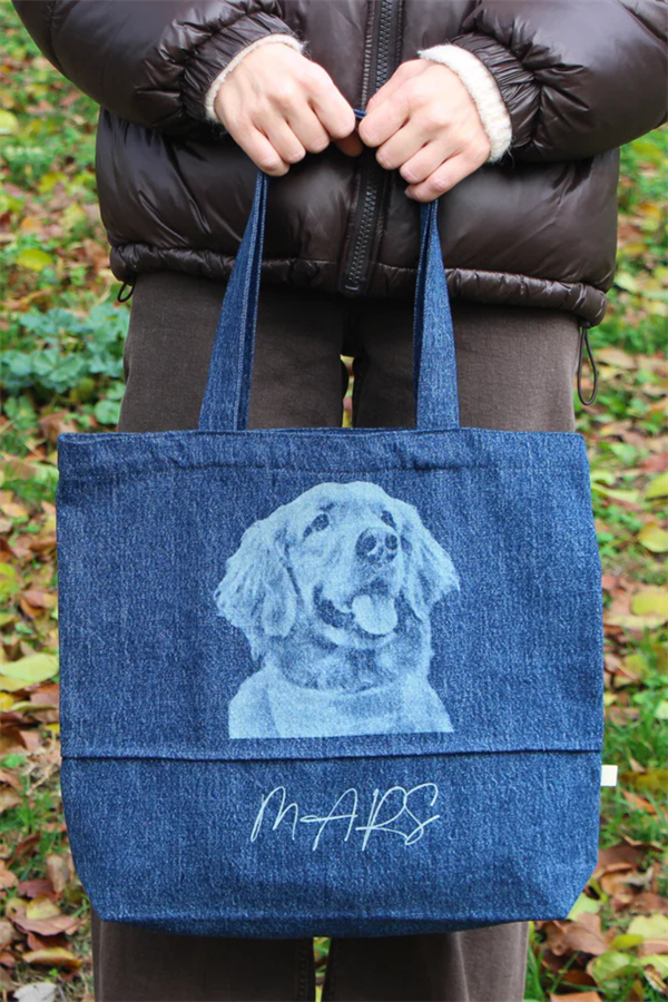 Özel Tasarım Denim Tote Bag - Evcil Hayvan Fotoğrafı