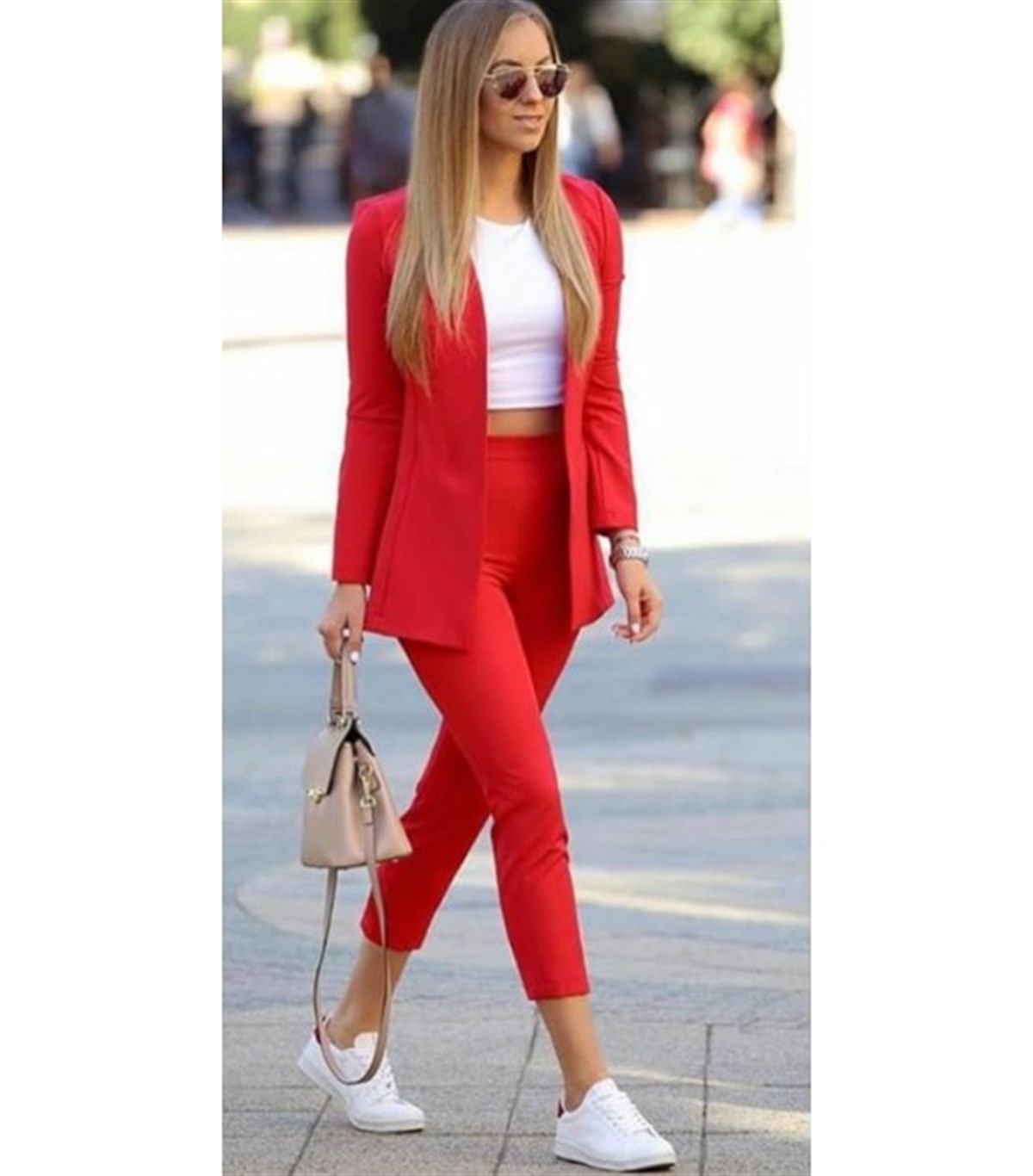 Atlas kumaş Ceket Pantolon Kırmızı Bayan Takım