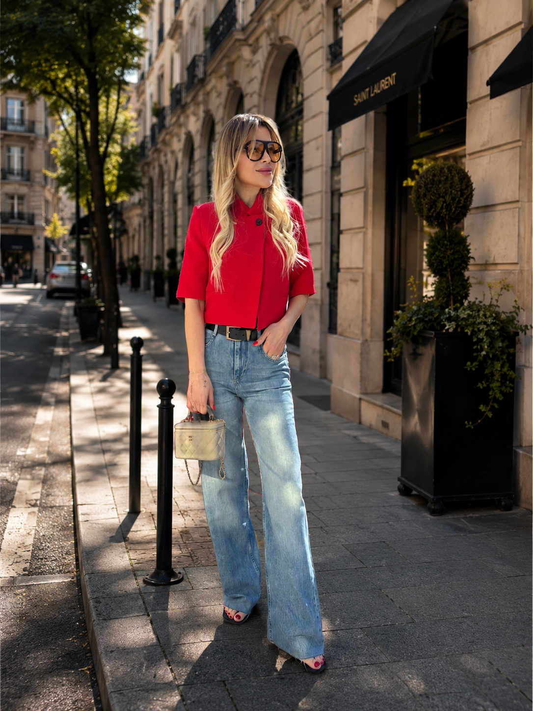  Kırmızı Kısa Kollu Crop  Blazer Ceket