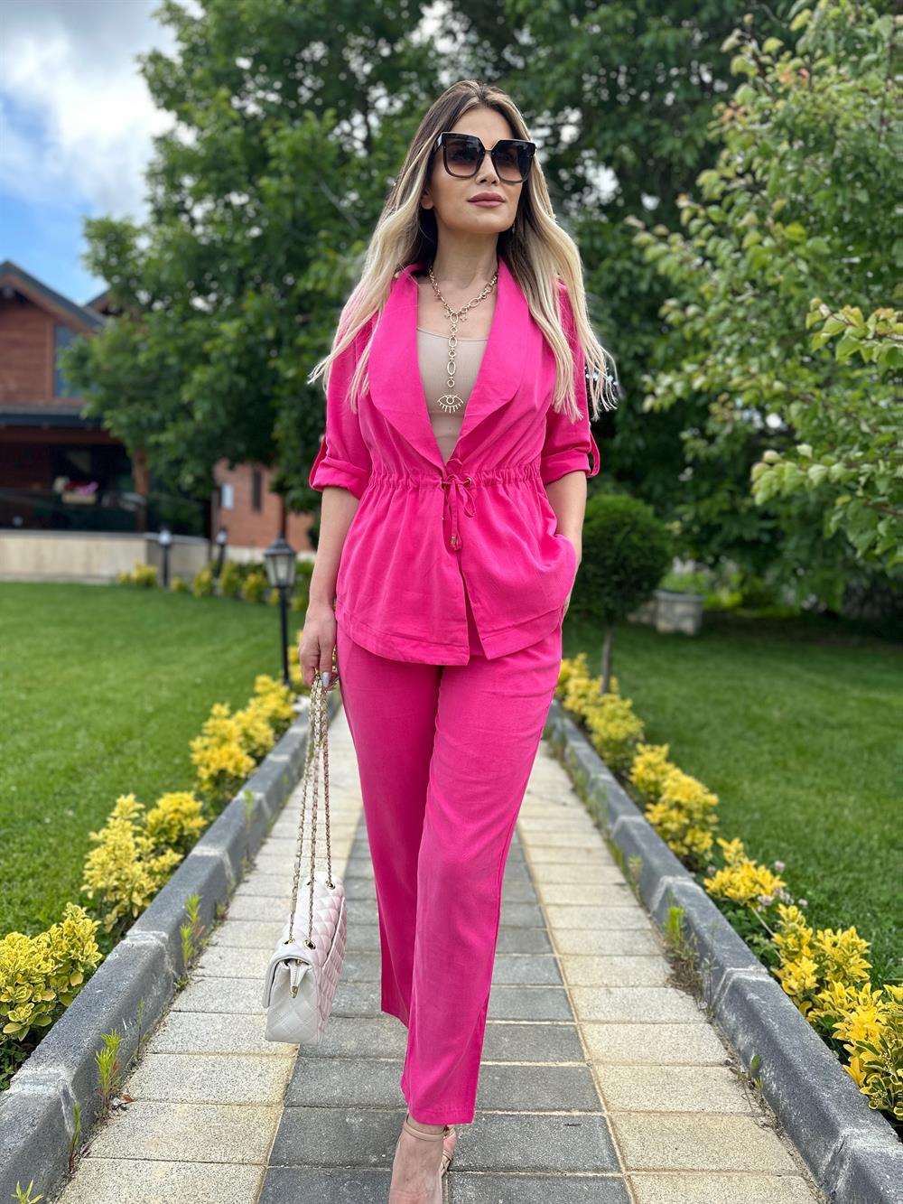 4S Pembe Hırka Pantolon Takım