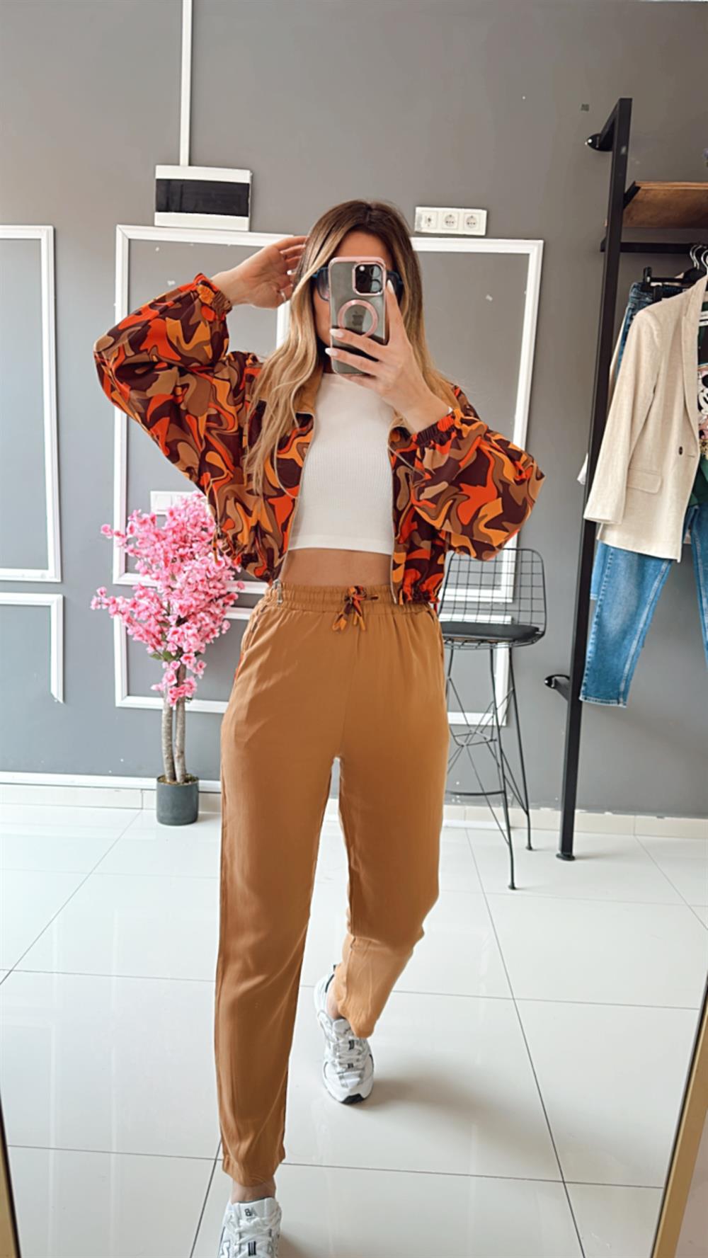 4S Women Kahve Crop Hırka Pantolon Takım