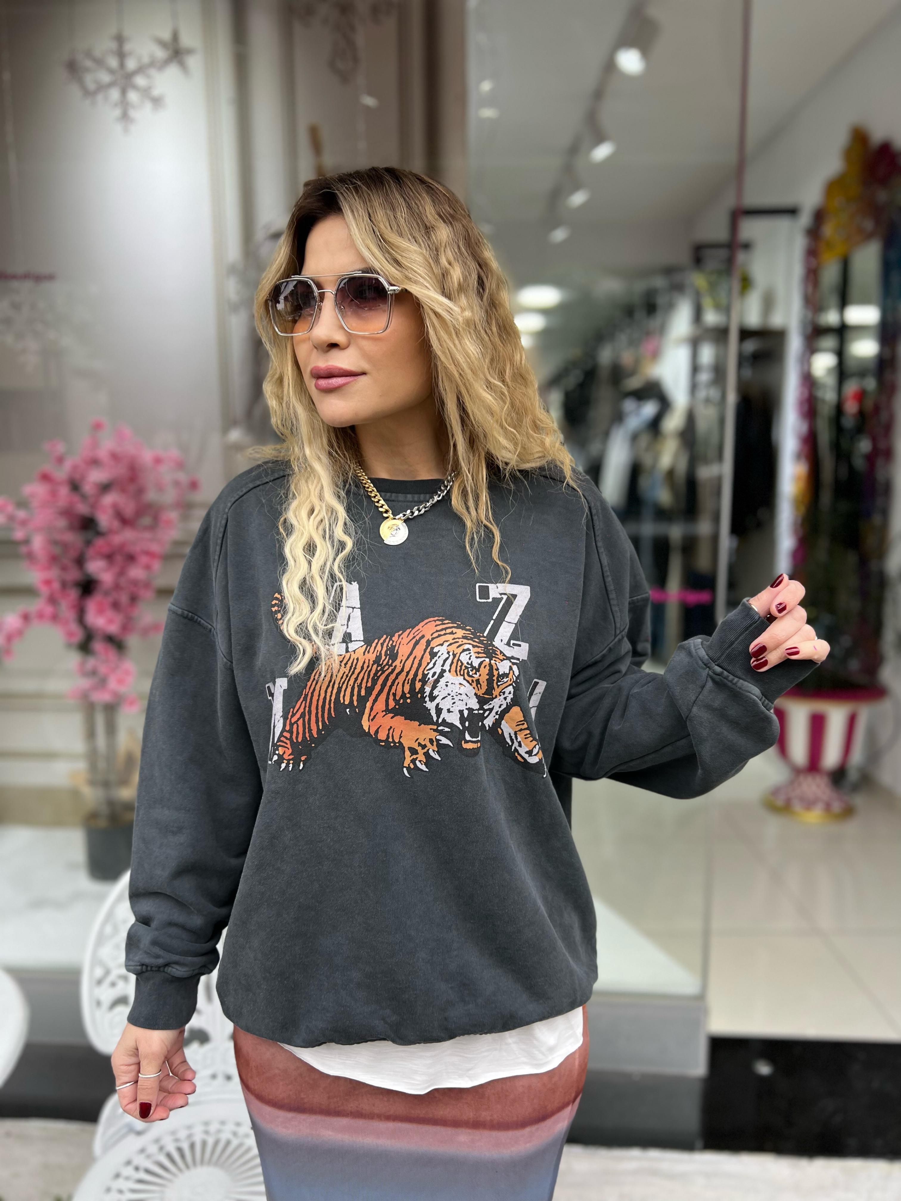 Antrasit Baskı Detay Sweat